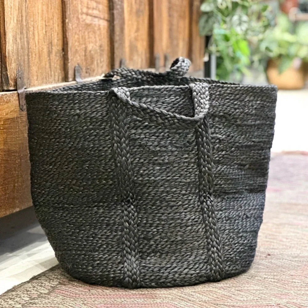Handwoven Charcoal Jute Basket Storage
